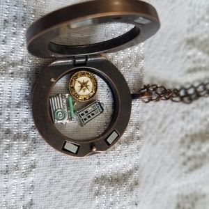 Steampunk necklace with copper tone chain & targus